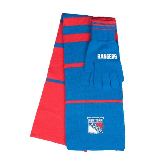 NEW YORK RANGERS 2 TONE COLORS KNIT SCARF & GLOVES MATCHING GIFT SET NHL NWT - Picture 1 of 3